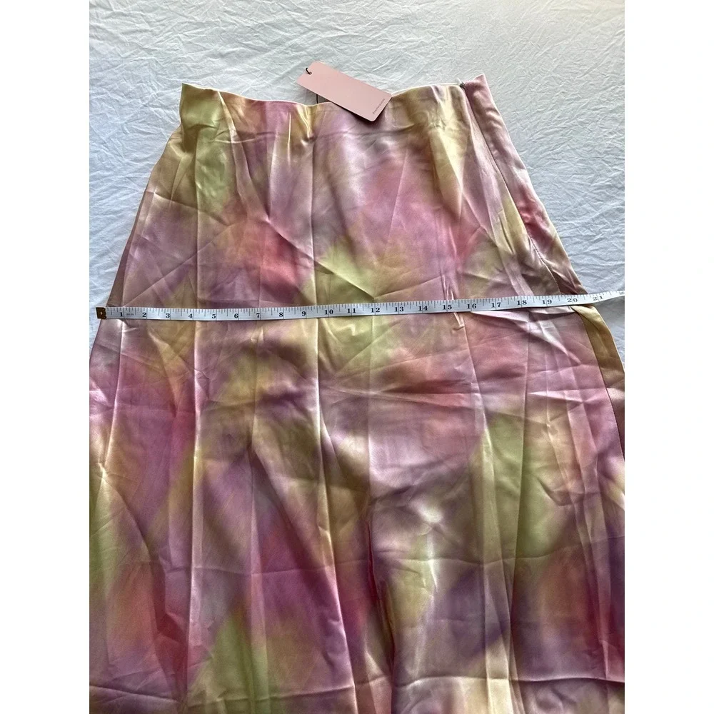 Micas‎ Pastel Tie-Dye Satin High wasited Midi Skirt Multicolor Flowy Large